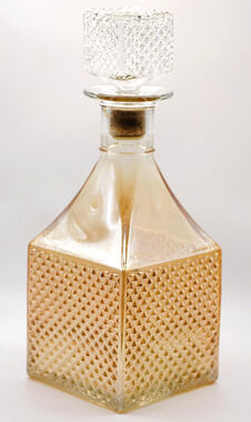 Vntg 60s Hobnail Glass Decanter Marigold Luster Diamond Stopper Retro Barware